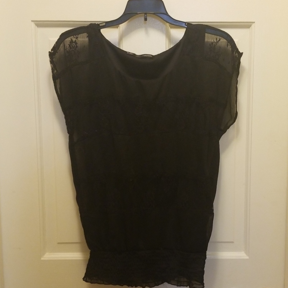 Black, lace panel shirt